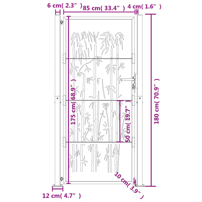 Cancello Giardino Antracite 105x180 cm in Acciaio Design Bambù 153182