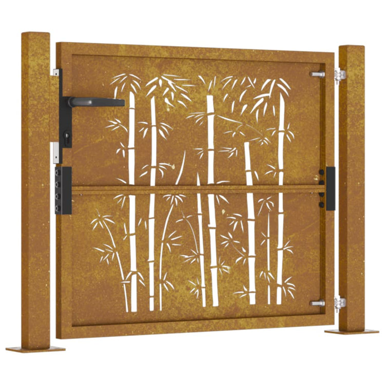 Cancello da Giardino 105x80 cm in Acciaio Corten Design Bambù 153184