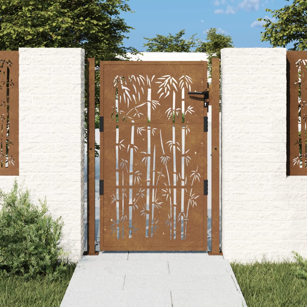 Cancello da Giardino 105x130 cm in Acciaio Corten Design Bambù 153186