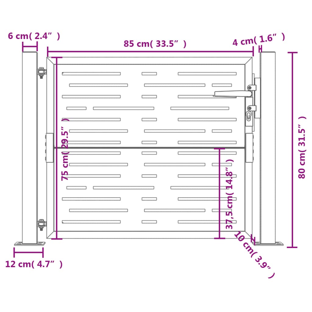 Cancello Giardino Antracite 105x80cm in Acciaio Design Quadrato 153190