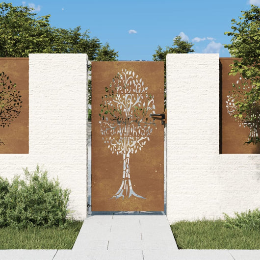 Cancello da Giardino 85x175 cm in Acciaio Corten Design Albero 153212