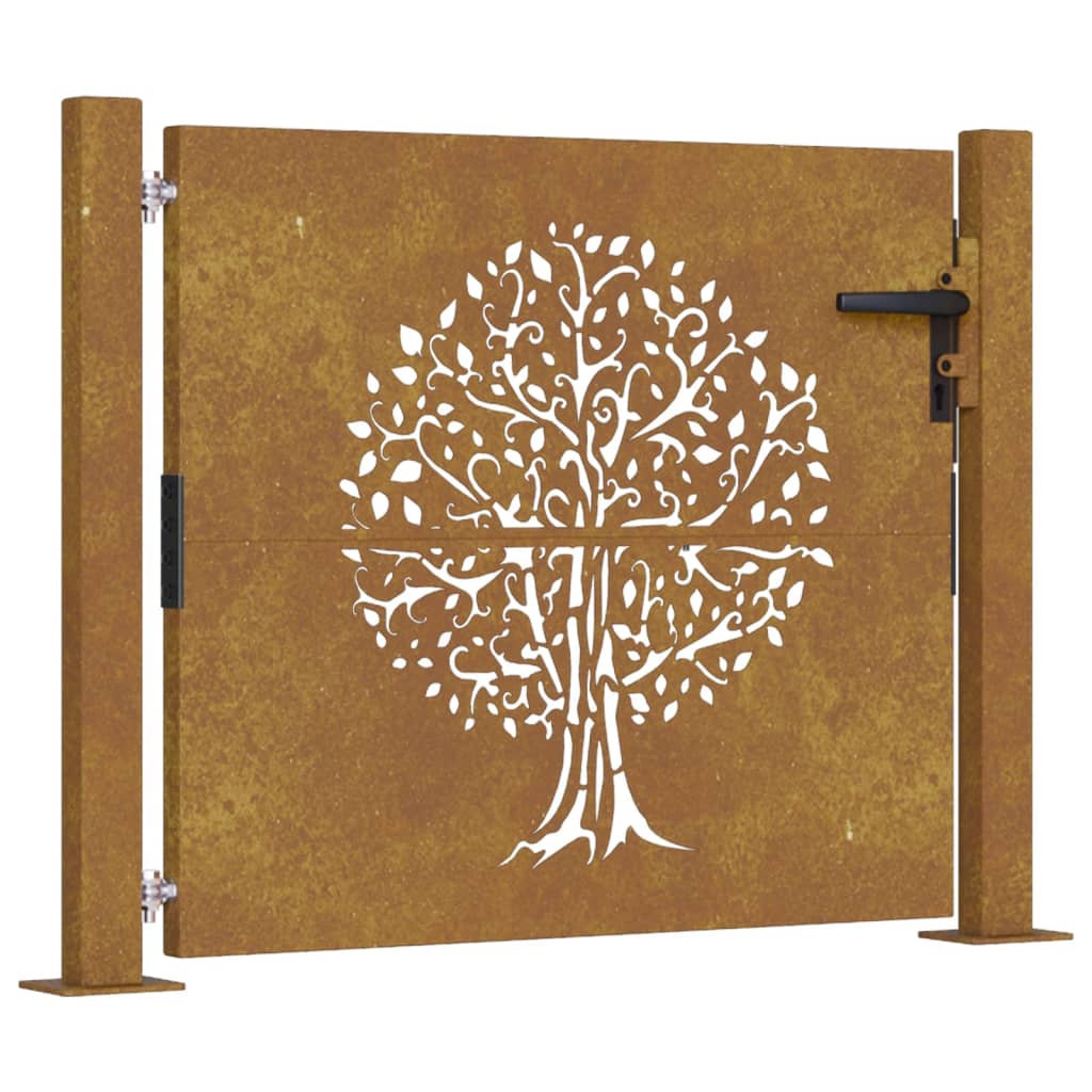 Cancello da Giardino 105x80 cm in Acciaio Corten Design Albero 153214