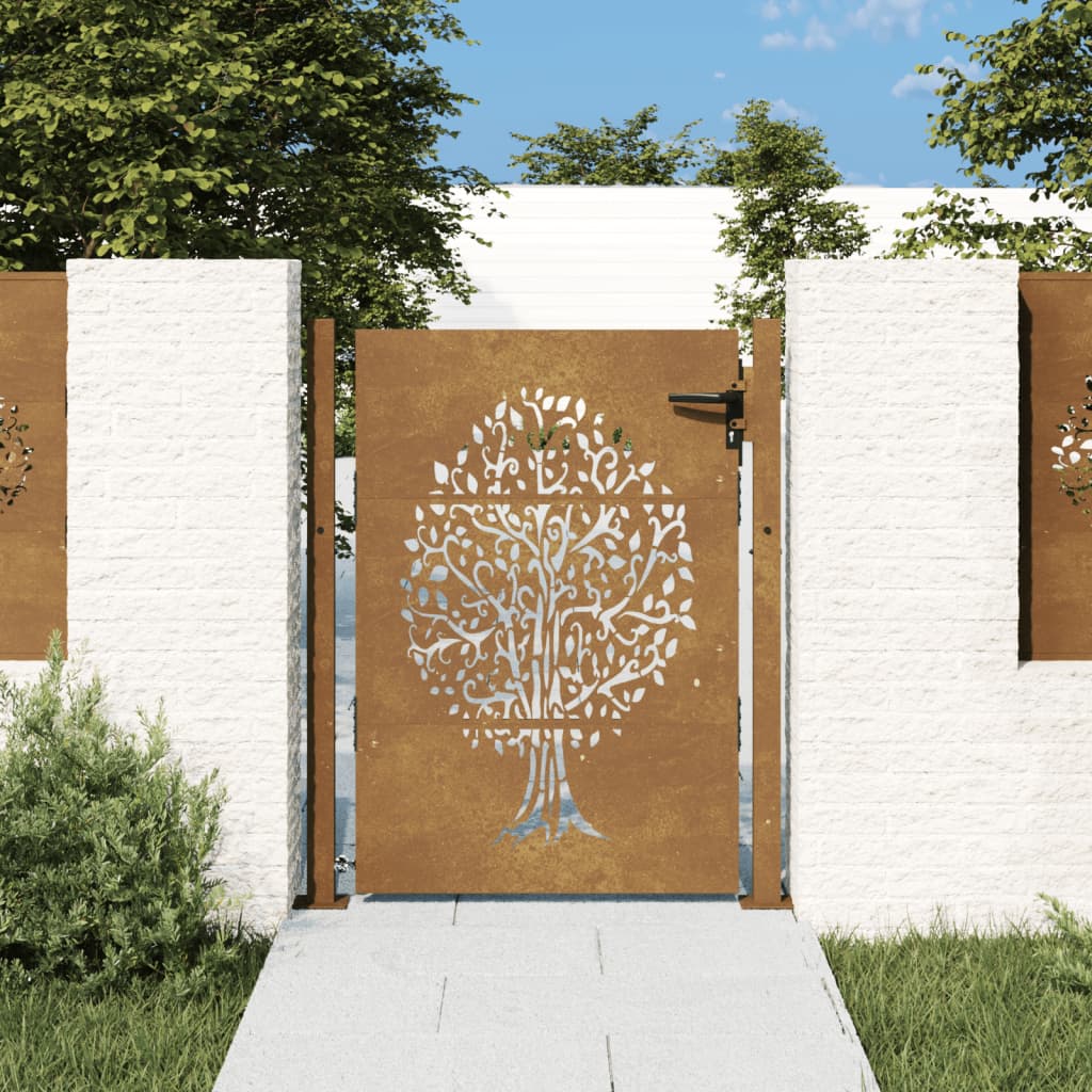 Cancello da Giardino 105x155 cm in Acciaio Corten Design Albero 153217