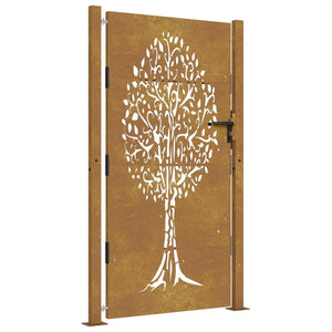 Cancello da Giardino 105x180 cm in Acciaio Corten Design Albero 153218