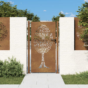 Cancello da Giardino 105x180 cm in Acciaio Corten Design Albero 153218