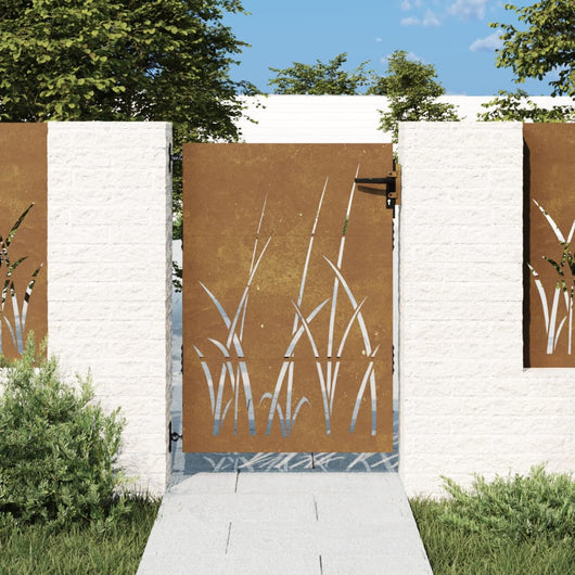 Cancello da Giardino 85x150 cm in Acciaio Corten Design Erba 153223