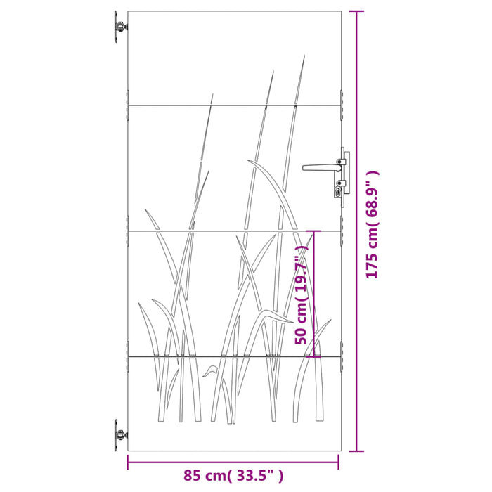 Cancello da Giardino 85x175 cm in Acciaio Corten Design Erba 153224