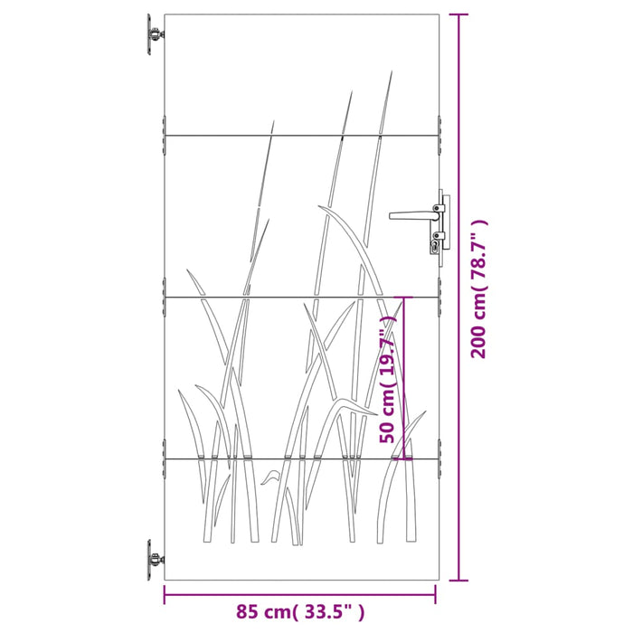 Cancello da Giardino 85x200 cm in Acciaio Corten Design Erba 153225