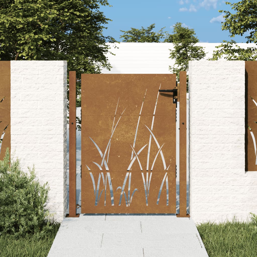 Cancello da Giardino 105x155 cm in Acciaio Corten Design Erba 153229