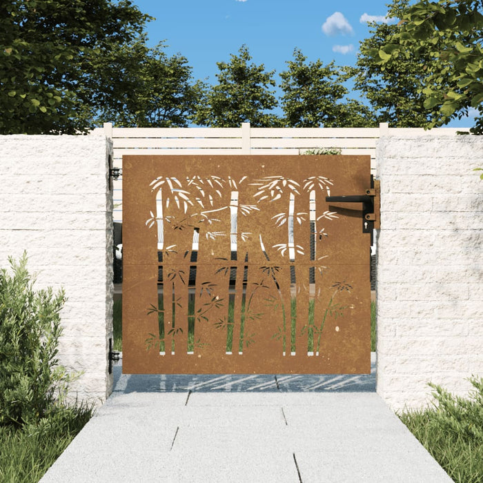 Cancello da Giardino 85x100 cm in Acciaio Corten Design Bambù 153233