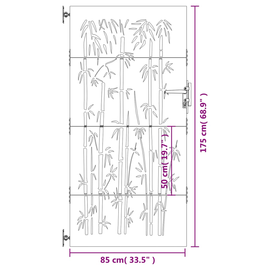 Cancello da Giardino 85x175 cm in Acciaio Corten Design Bambù 153236