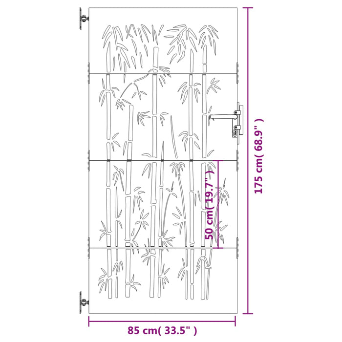 Cancello da Giardino 85x175 cm in Acciaio Corten Design Bambù 153236