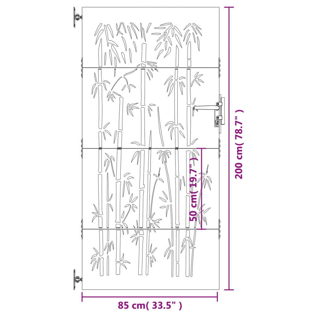 Cancello da Giardino 85x200 cm in Acciaio Corten Design Bambù 153237