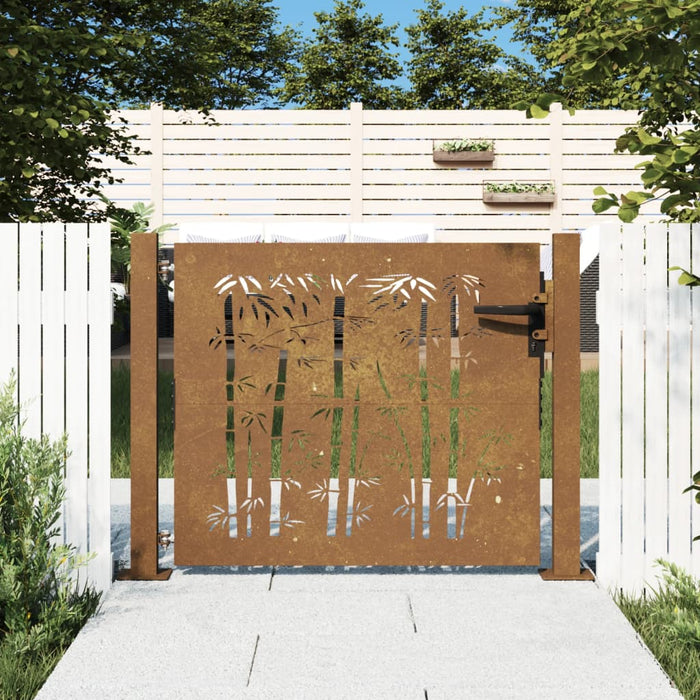 Cancello da Giardino 105x80 cm in Acciaio Corten Design Bambù 153238