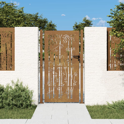 Cancello da Giardino 105x180 cm in Acciaio Corten Design Bambù 153242