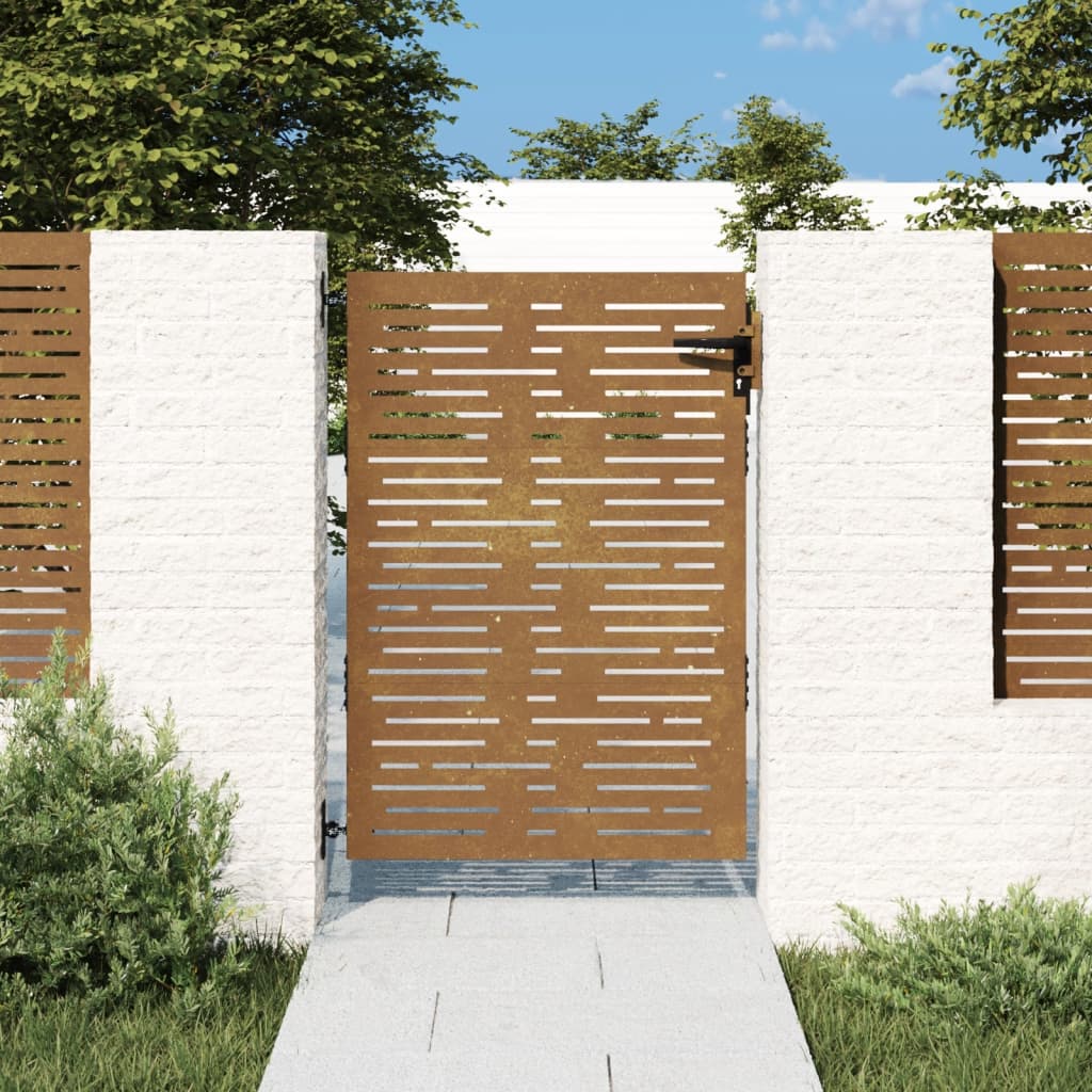 Cancello da Giardino 85x125 cm Acciaio Corten Design Quadrato 153246