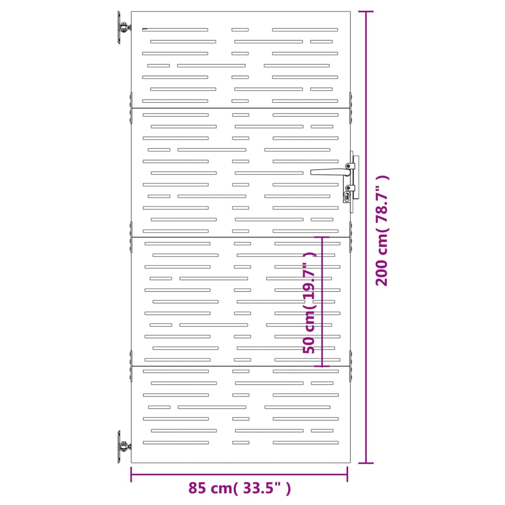 Cancello da Giardino 85x200 cm Acciaio Corten Design Quadrato 153249