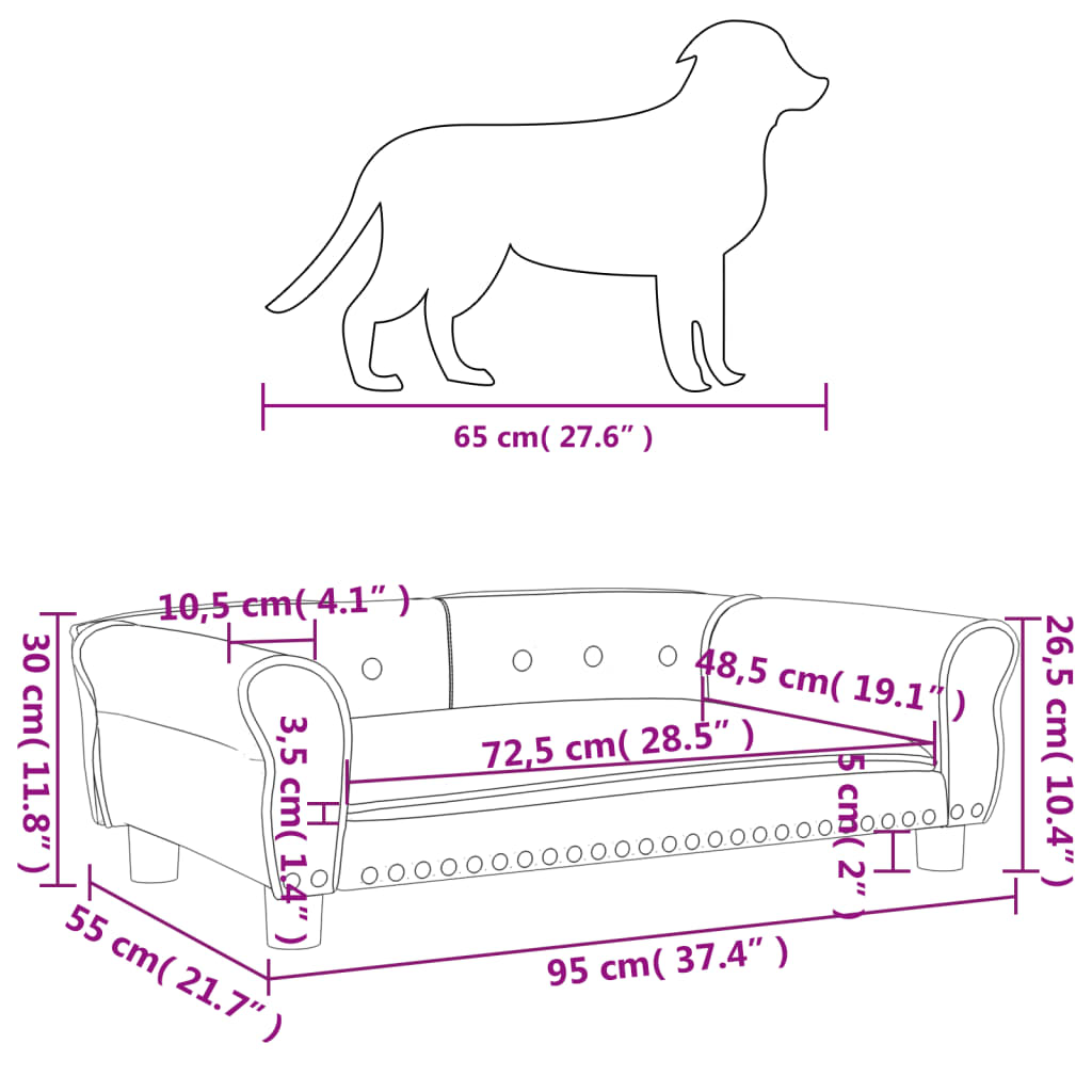 Lettino per Cani Crema 95x55x30 cm in Velluto 171816