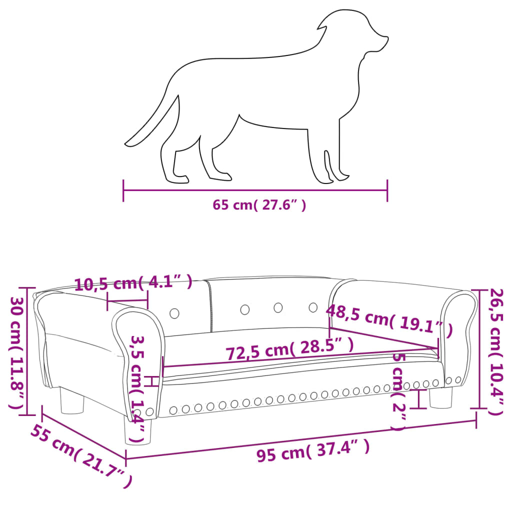 Lettino per Cani Cappuccino 95x55x30 cm in Similpelle 171821