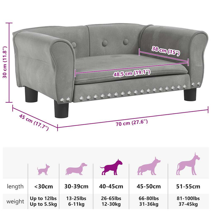 Lettino per Cani Grigio Chiaro 70x45x30 cm in Velluto 171825