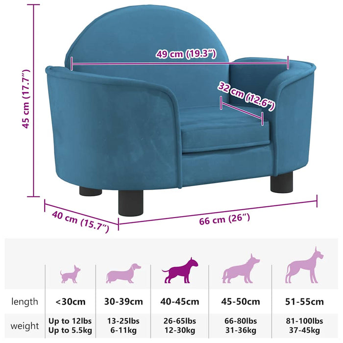 Lettino per Cani Blu 66x40x45 cm in Velluto 171838