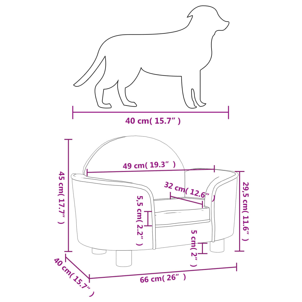 Lettino per Cani Rosa 66x40x45 cm in Velluto 171841