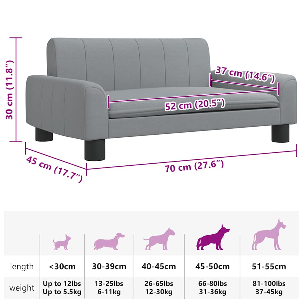 Lettino per Cani Grigio Chiaro 70x45x30 cm in Tessuto 171858