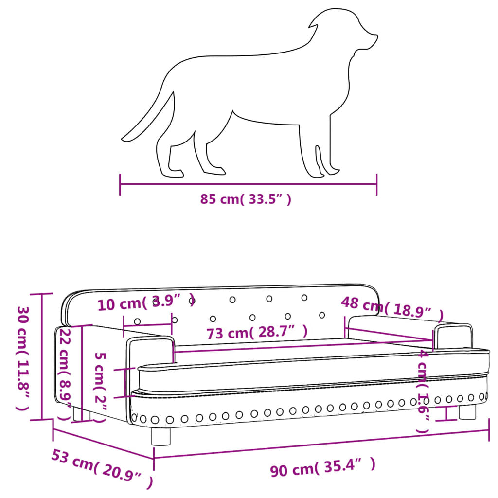 Lettino per Cani Nero 90x53x30 cm in Velluto 171872