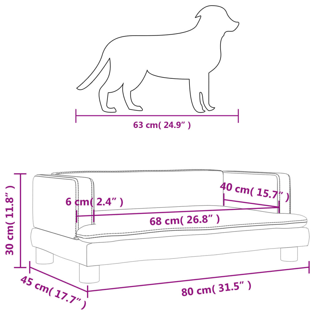 Lettino per Cani Nero 80x45x30 cm in Velluto 171898