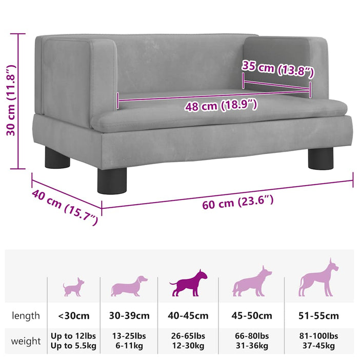 Lettino per Cani Grigio Chiaro 60x40x30 cm in Velluto 171907