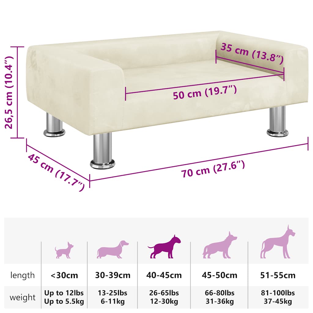 Lettino per Cani Crema 70x45x26,5 cm in Velluto 171924