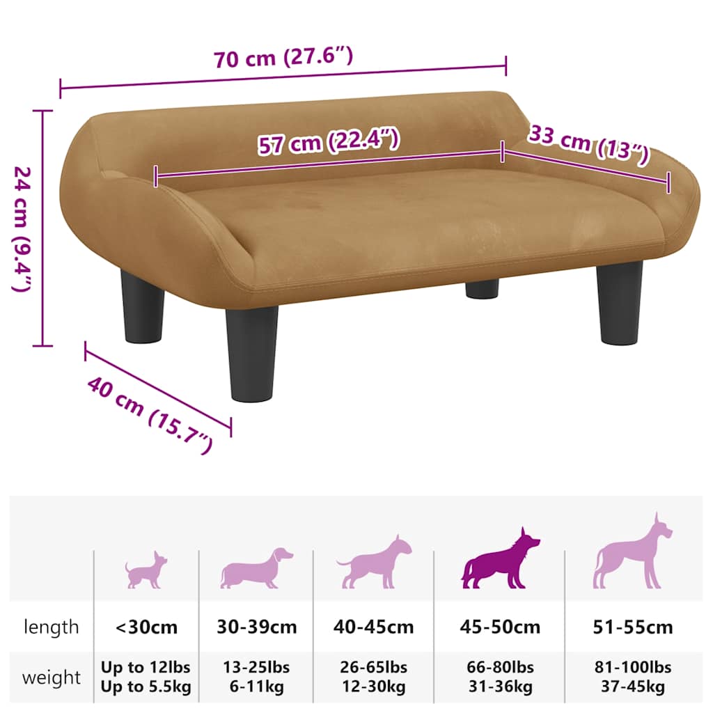 Lettino per Cani Marrone 70x40x24 cm in Velluto 171956