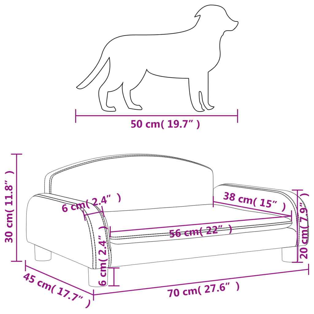 Lettino per Cani Grigio Chiaro 70x45x30 cm in Tessuto 171960