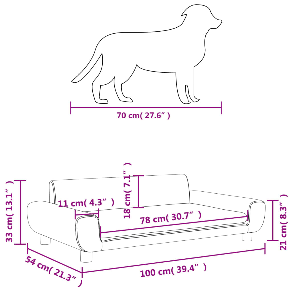 Lettino per Cani Rosa 100x54x33 cm in Velluto 171984