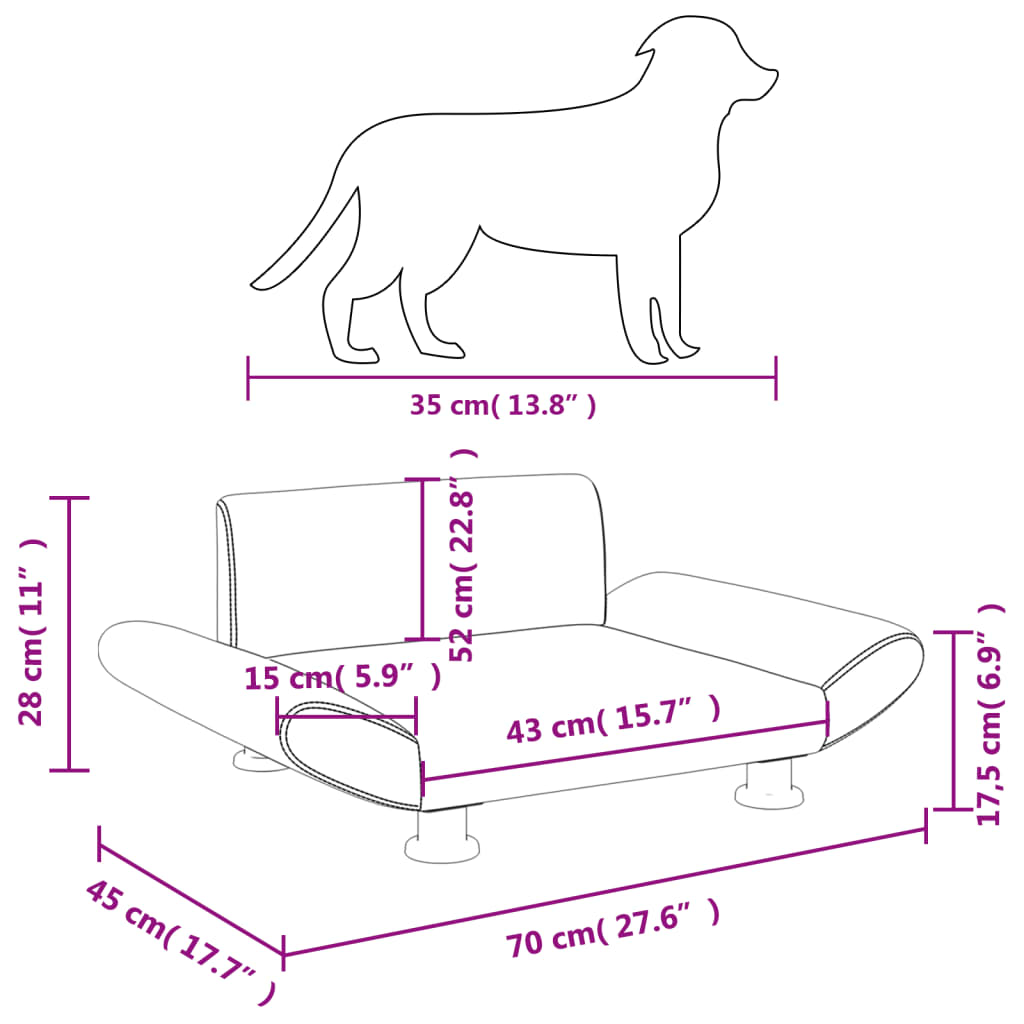 Lettino per Cani Grigio Scuro 70x45x28 cm in Tessuto 171997