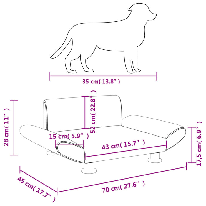 Lettino per Cani Marrone 70x45x28 cm in Tessuto 171998