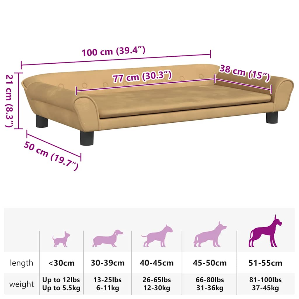 Lettino per Cani Marrone 100x50x21 cm in Velluto 172010