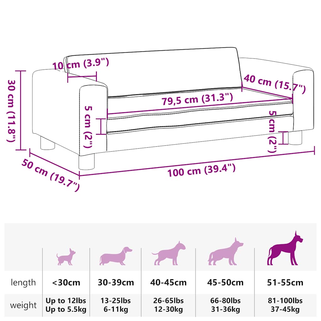 Lettino per Cani con Estensione Marrone 100x50x30 cm in Velluto 172024