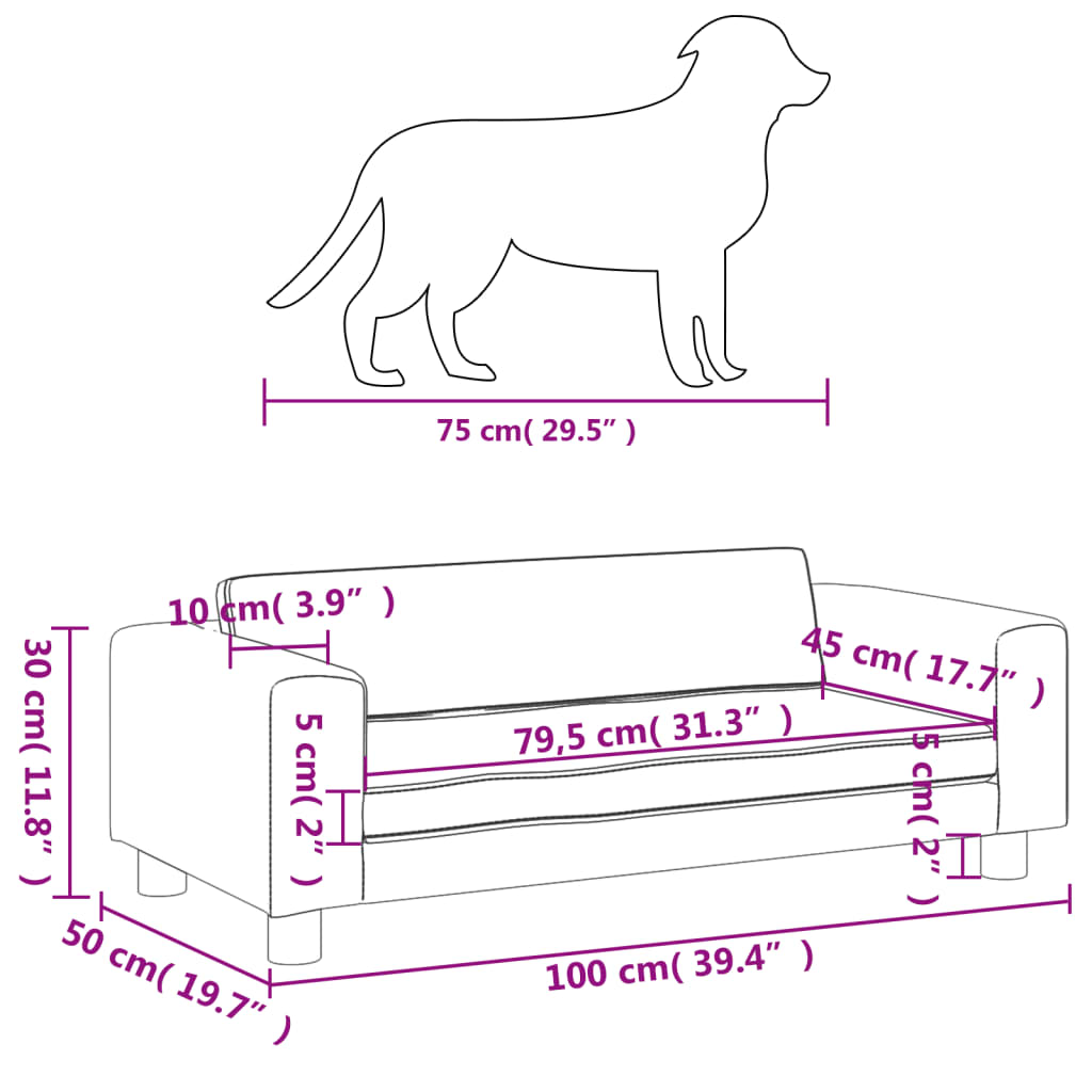 Lettino per Cani con Estensione Nero 100x50x30 cm in Similpelle 172026