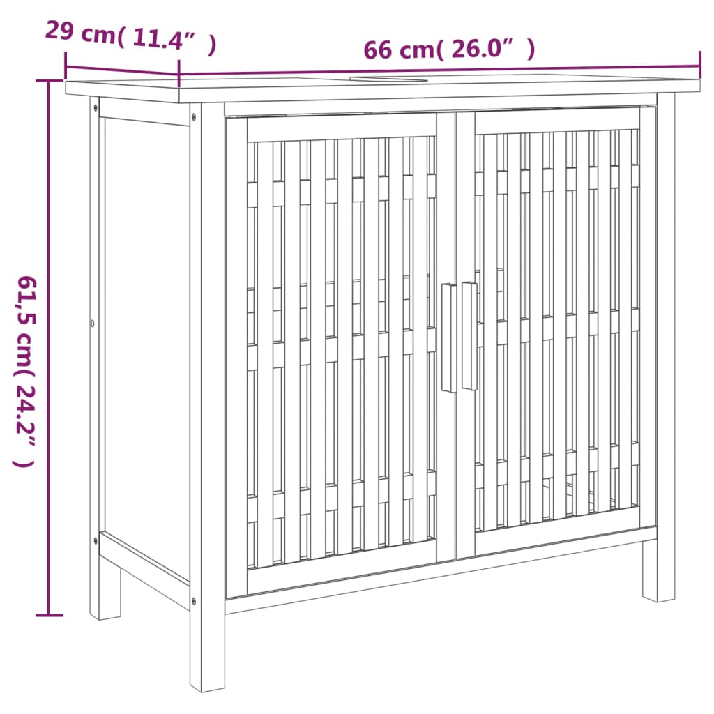 Mobile Lavabo da Bagno 66x29x61,5cm Legno Massello di Noce 350355