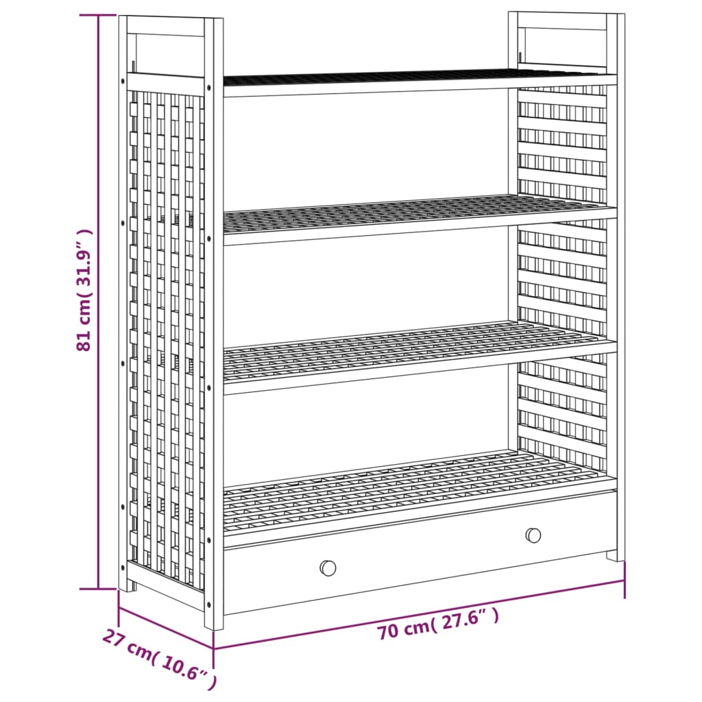 Scarpiera con Cassetto 70x27x81 cm Legno Massello di Noce 350359