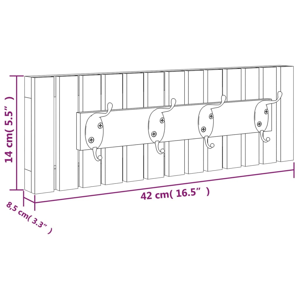 Appendiabiti da Parete 42x8,5x14 cm in Legno Massello di Noce 350371