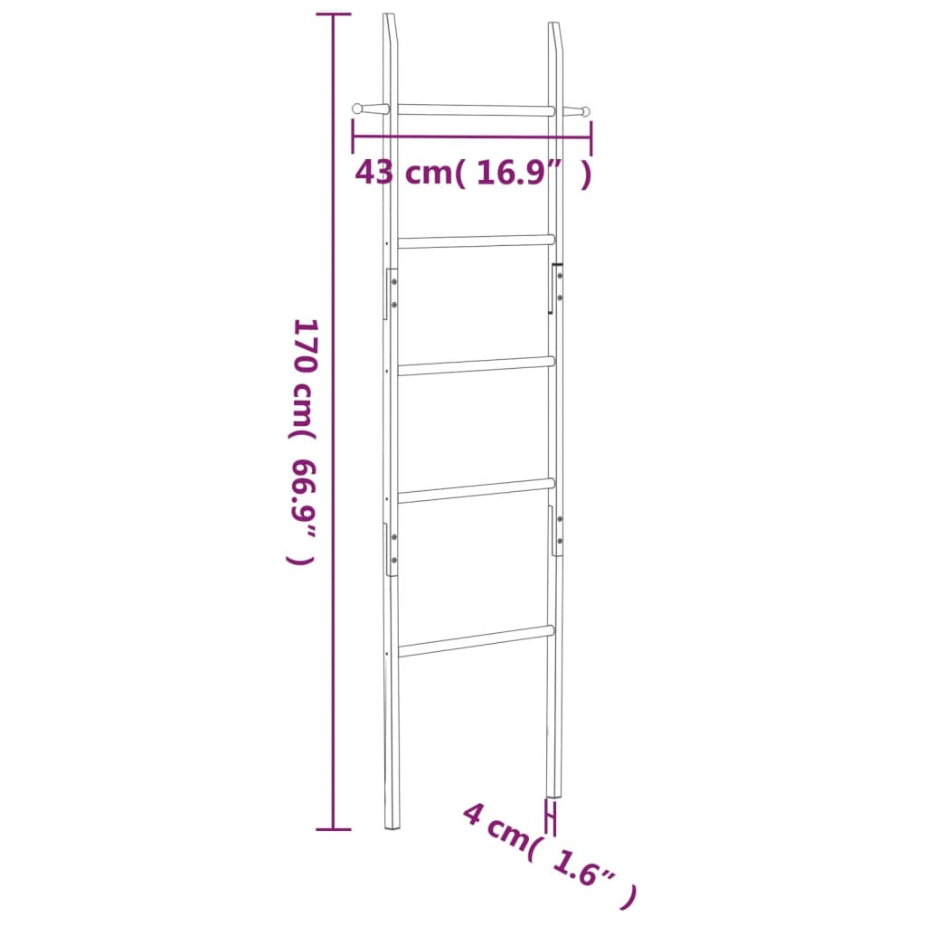 Scala Porta Asciugamani 170 cm in Legno Massello di Noce 350375