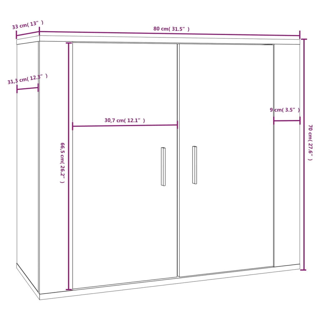 Credenza Nera 80x33x70 cm in Legno Multistrato cod mxl 65700