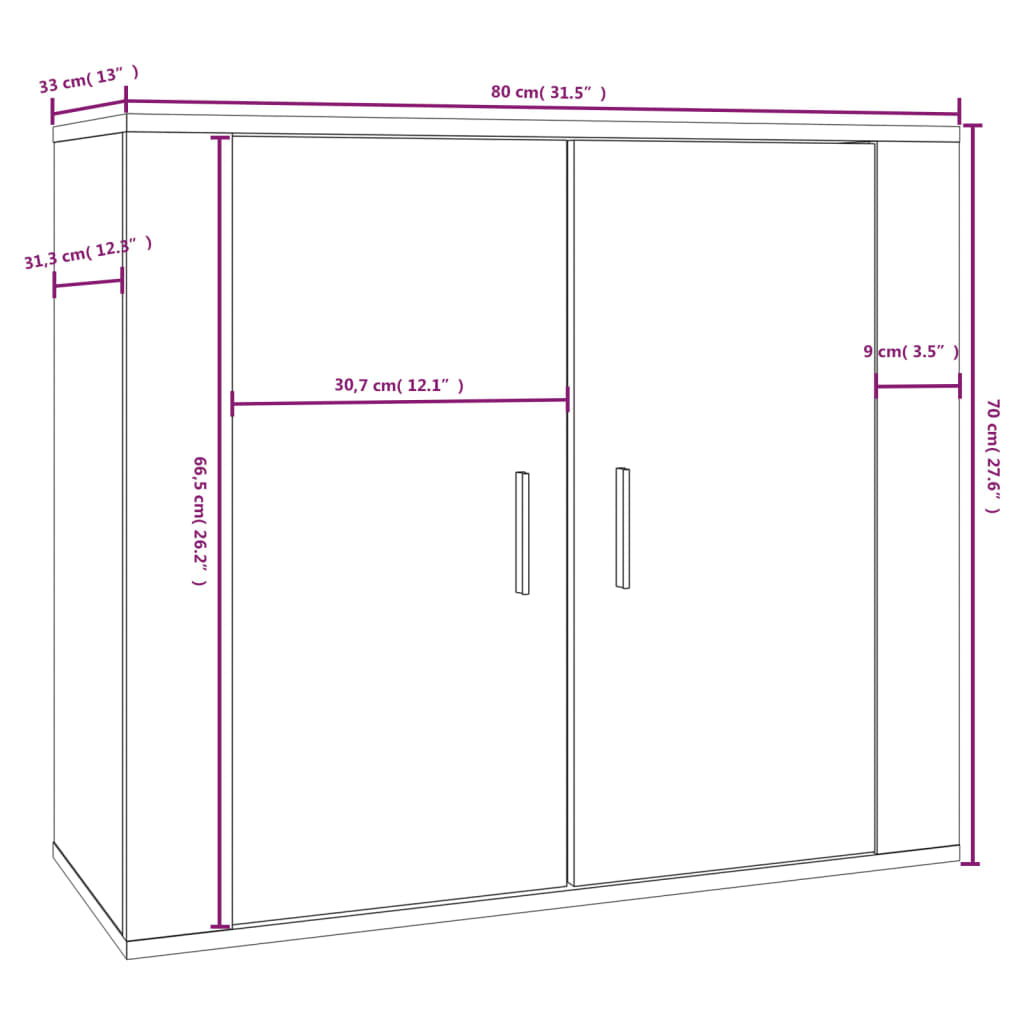 Credenza Bianco Lucido 80x33x70 cm in Legno Multistrato 816562