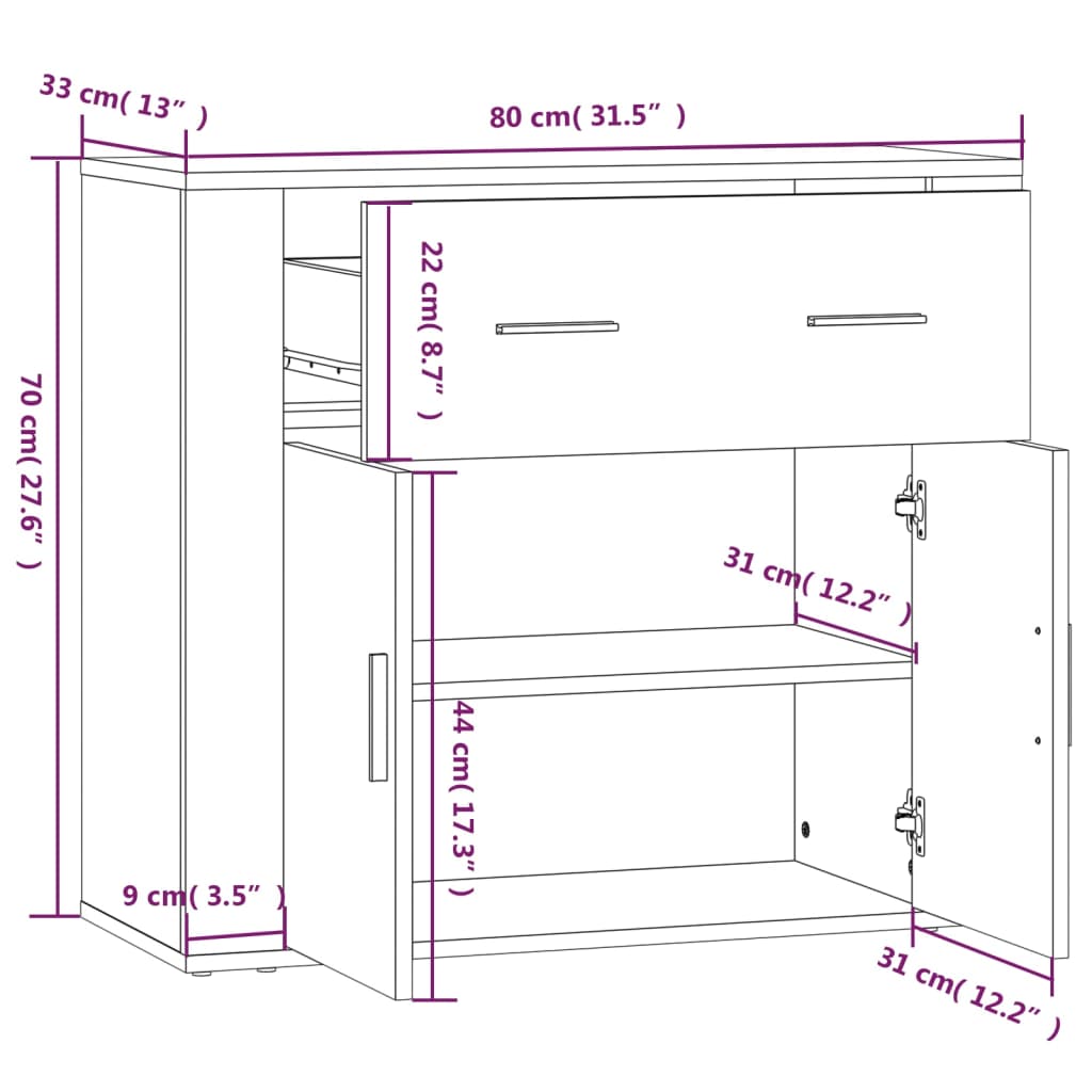 Credenza Bianca 80x33x70 cm in Legno Multistrato