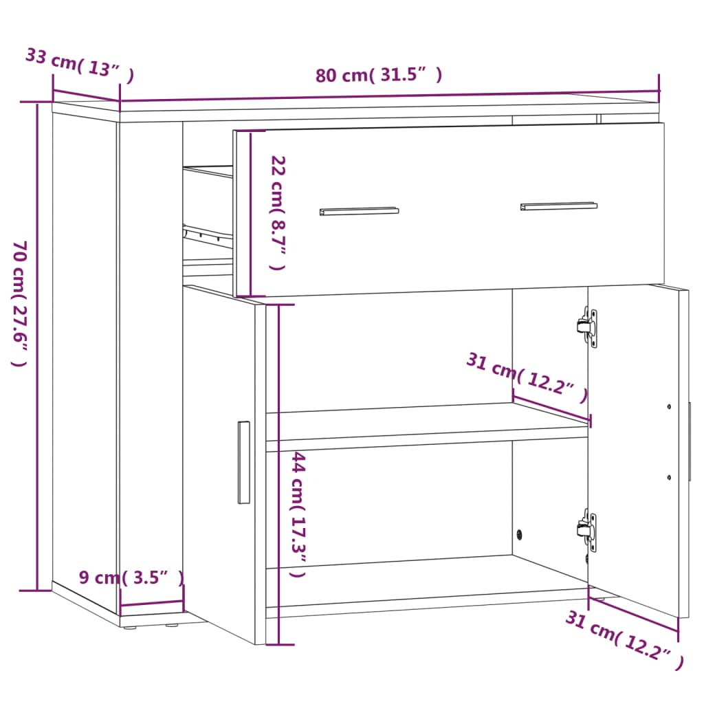 Credenza Rovere Sonoma 80x33x70 cm in Legno Multistrato cod mxl 24994