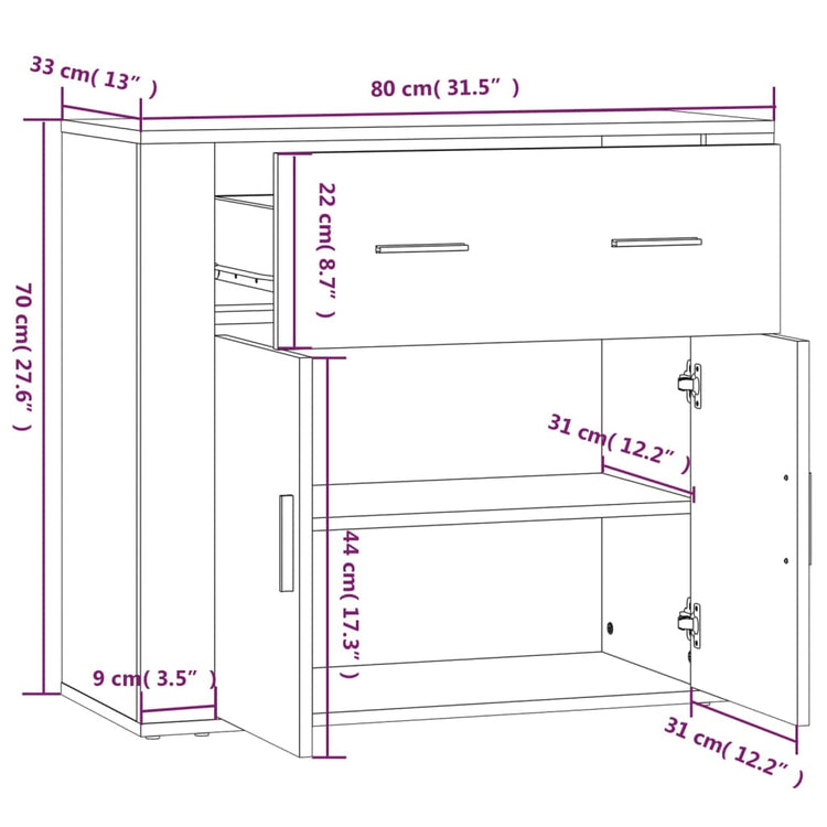 Credenza Rovere Marrone 80x33x70 cm in Legno Multistrato