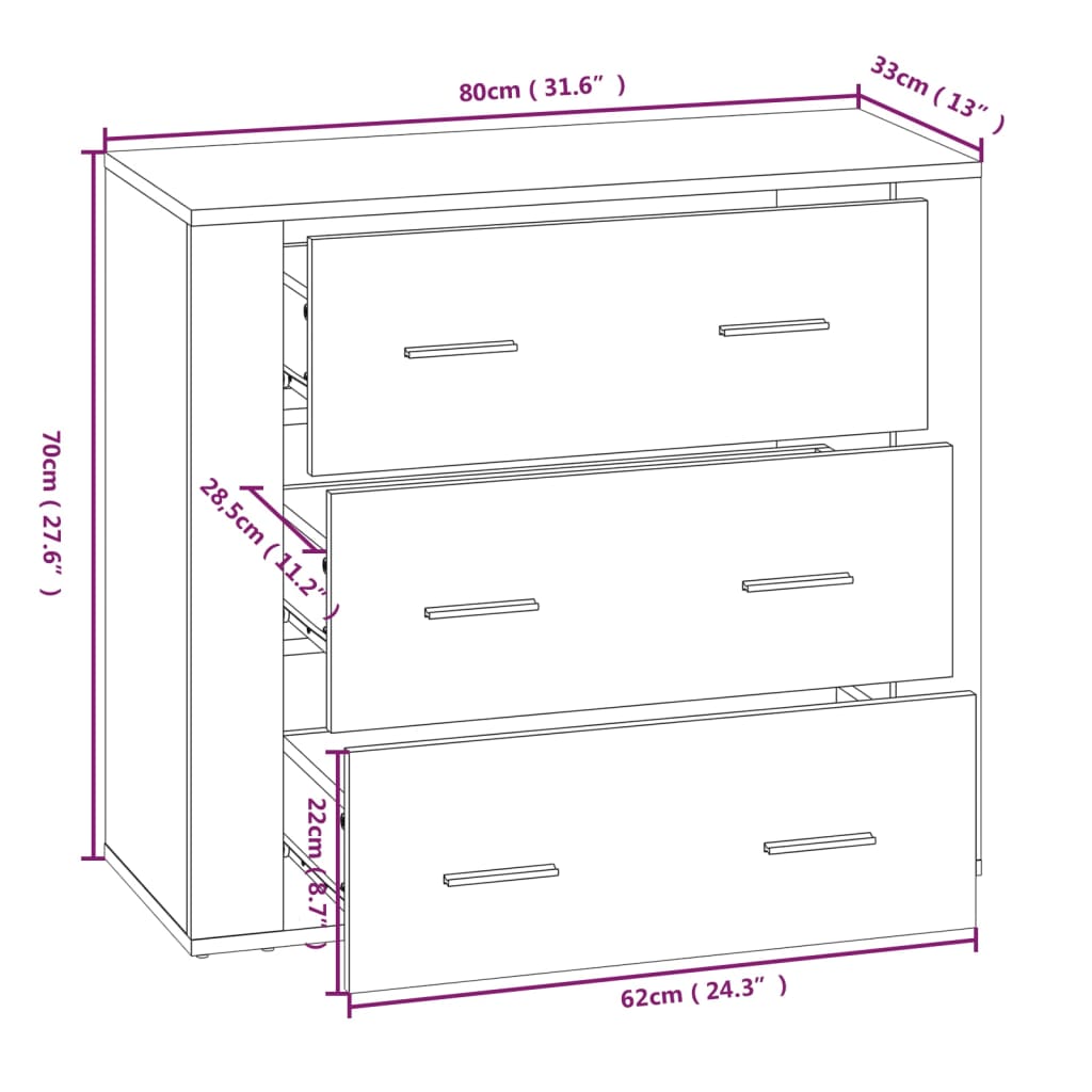 Credenza Bianca 80x33x70 cm in Legno Multistrato cod mxl 17962