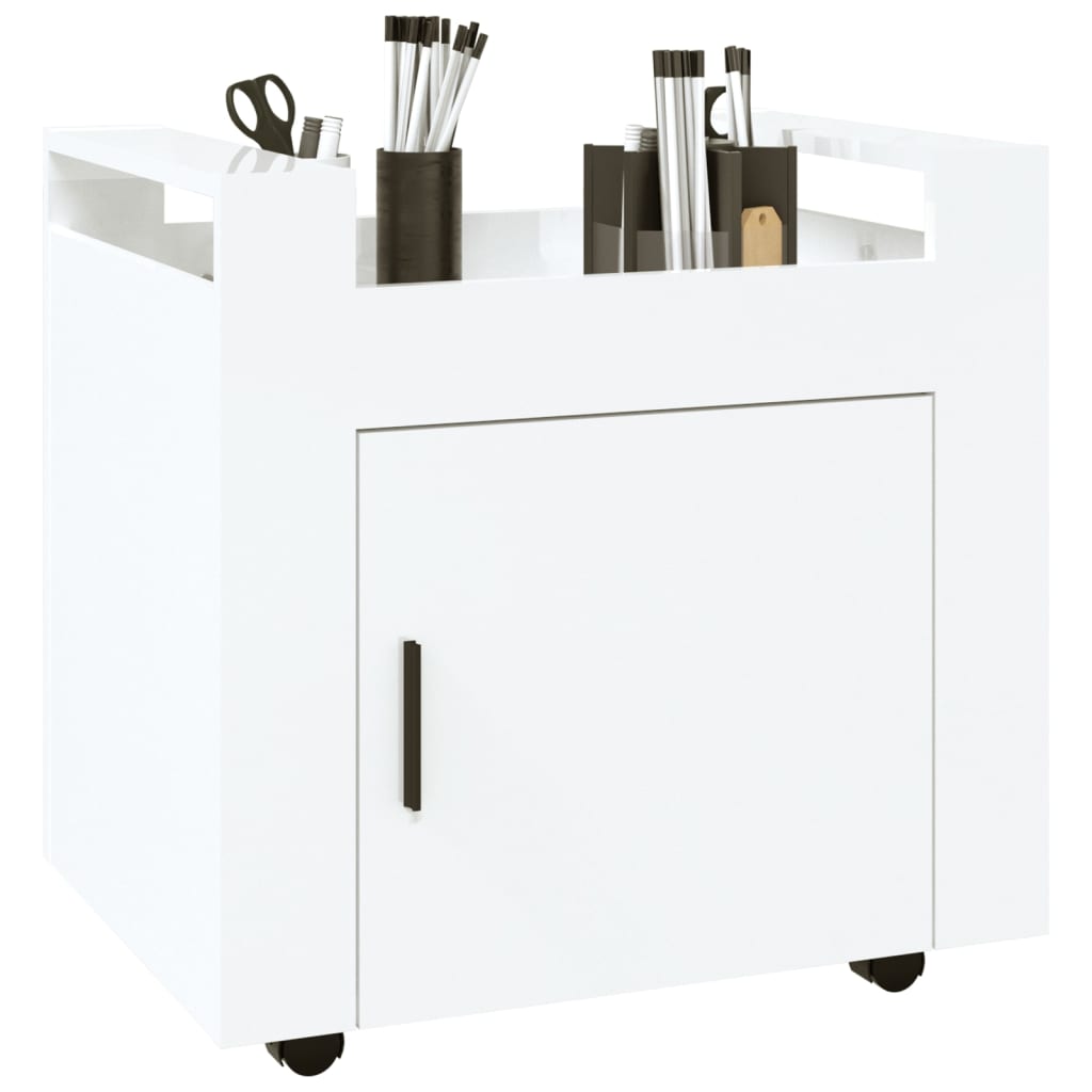 Carrello Scrivania bianco lucido 60x45x60 cm Legno Multistrato